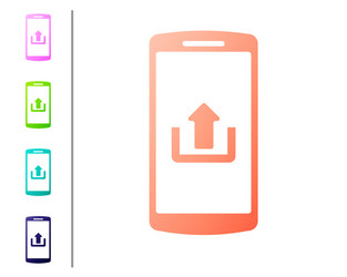 coral smartphone with upload icon isolated vector image