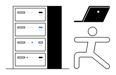 data server stack with human figure representing vector image