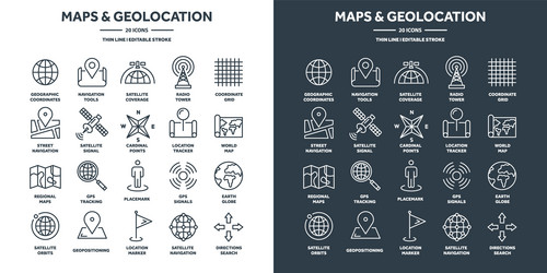Navigation Map & GPS Positioning Icons vector image