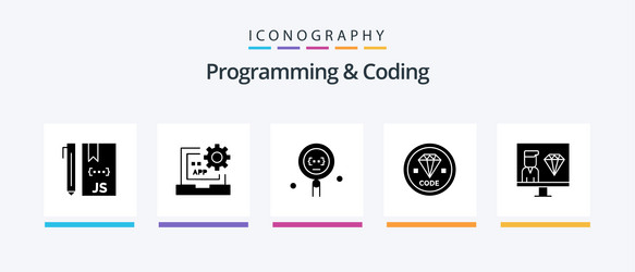 programming and coding glyph 5 icon pack vector