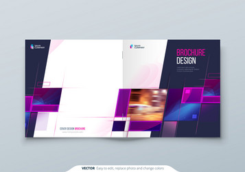 purple square brochure cover template layout vector