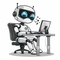 ai robot working at computer desk vector image