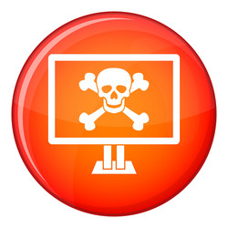computer monitor with a skull and bones icon vector image