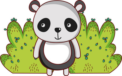 cute animals panda foliage bush nature design vector