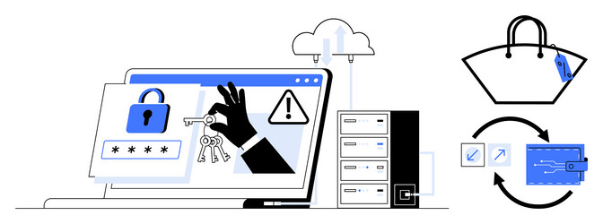 digital security lock on laptop screen with data vector image