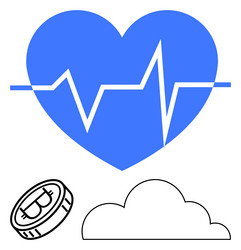 heartbeat with bitcoin and cloud representing vector image