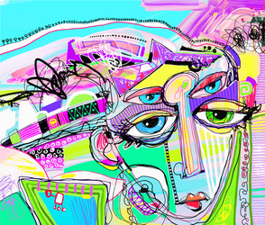 original abstract digital painting of human face vector