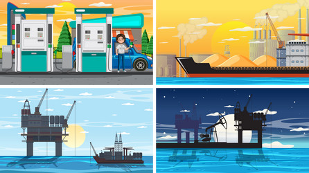 Set of oil petrol and gas relevant scene vector