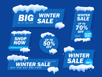 Big winter sale banner set blue with snow vector