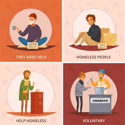 Cartoon homeless people icon set vector