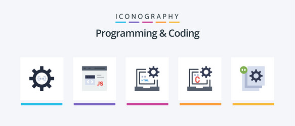 programming and coding flat 5 icon pack including vector image