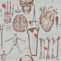 Retro seamless pattern with human bones and organs