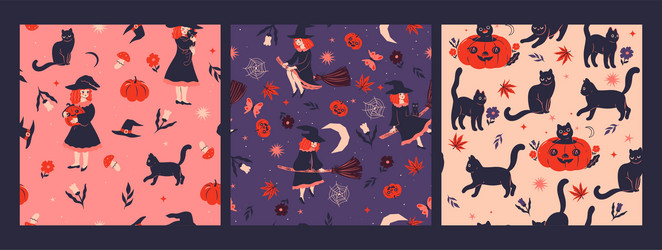 set of witch seamless patterns image vector image