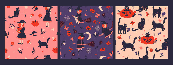 Set of witch seamless patterns image vector