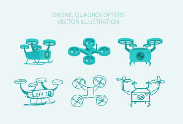 Drone quadrocopters different types isometrics vector