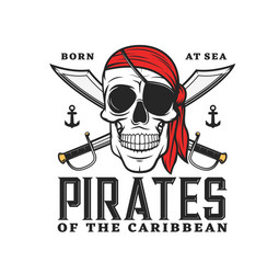 Caribbean Pirate Skull & Sabers Vector Image