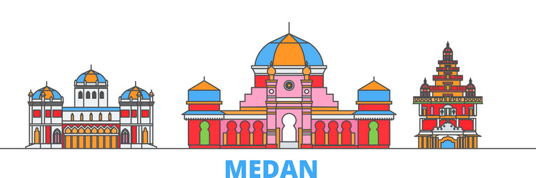 Indonesia medan flat landmarks Royalty Free Vector Image