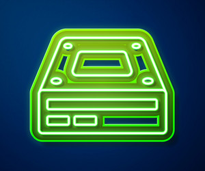 Glowing neon line optical disc drive icon isolated vector