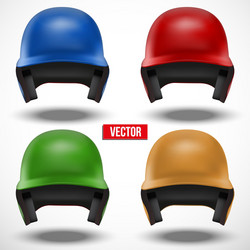 Set of multicolor baseball helmets front view vector