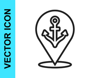Black line map pointer with anchor icon isolated vector
