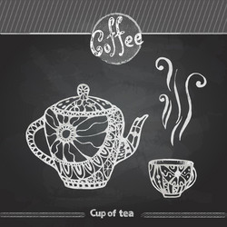 chalk drawings decorative cup of coffee vector