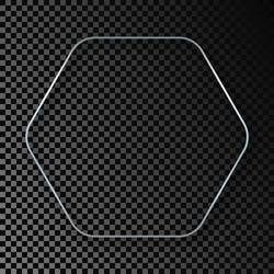 Silver glowing rounded hexagon frame with shadow vector