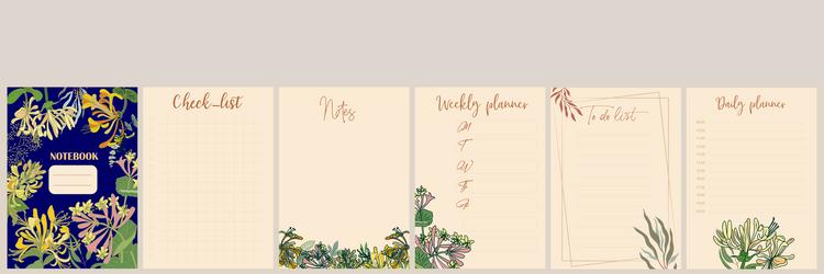 notebook pages and cover template with honeysuckle vector image