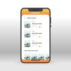 orange playlist ui ux gui screen for mobile apps vector image