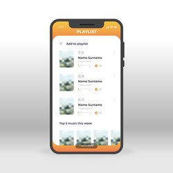 orange playlist ui ux gui screen for mobile apps vector