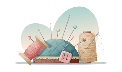 a needle bed with pins threads and button vector image