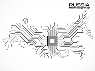 abstract russia map with cpu circuit board vector image