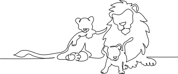 Lion with a mane lying continuous one line vector