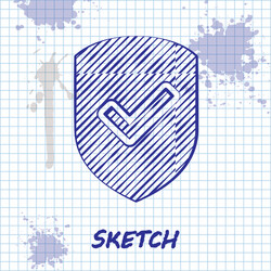 sketch line shield with check mark icon isolated vector image