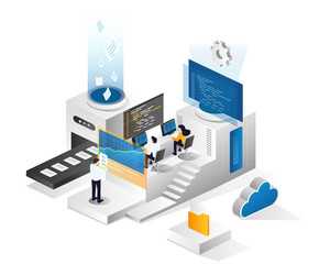 Team develops data and analyzes cloud server vector