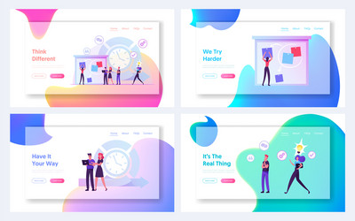 Teamwork process website landing page set agile vector