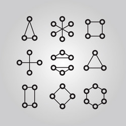 black line and nodes network connection icons set vector