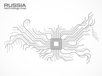 abstract russia map with cpu circuit board vector image