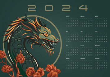 Calendar dragon 2024 poster Royalty Free Vector Image