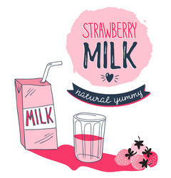 strawberry milk graphic design with stylish vector