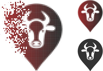 broken pixel halftone cow map pointer icon vector image