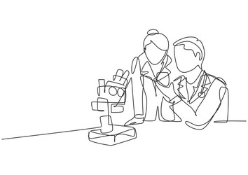 Continuous Line Drawing Scientist Analyzing Sample vector image