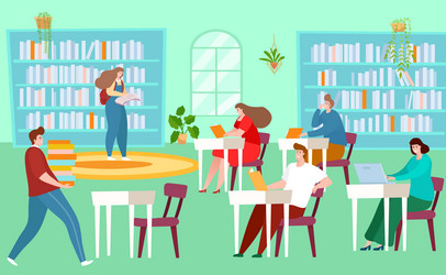 Modern library interior bookshelves with books Vector Image