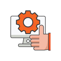thumbs up on computer with setting icon vector image