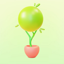 3d green plant in pot cartoon style vector