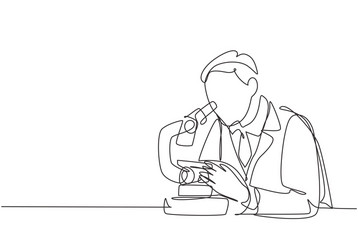 Continuous Line Drawing of Scientist Analyzing Vir vector image