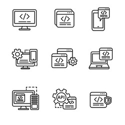 set of programming icons with linear style vector