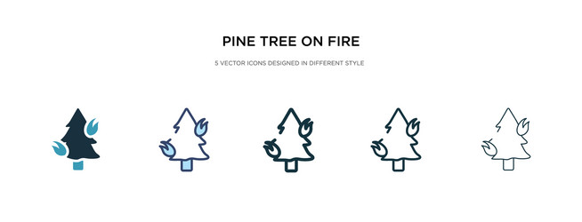 Pine tree on fire icon in different style two vector