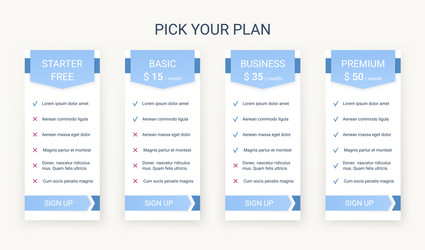 price table template with 4 columns pricing data vector image