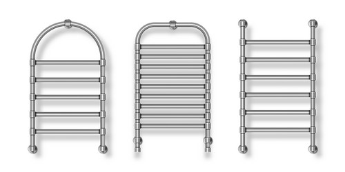 Bathroom heated towel rail set metal chrome vector