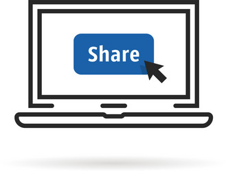 linear laptop with blue share button vector image